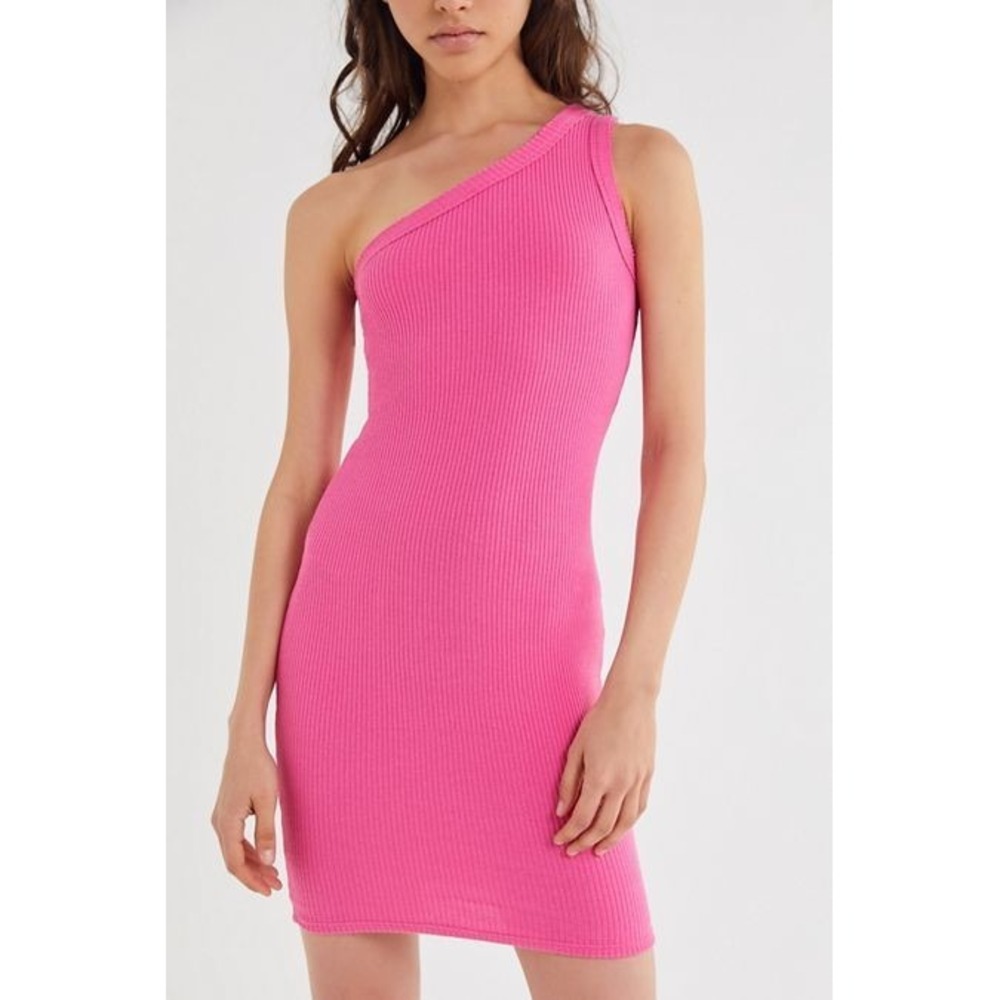 Sincerely Jules Dress Women XS Pink One Shoulder Ribbed Knit Mini Bodycon Summer
